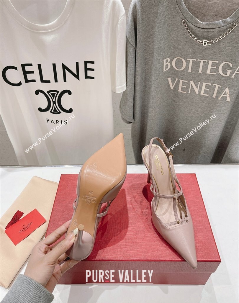 Valentino Rockstud Wispy Calfskin Leather Slingback Pumps 9cm Dusty Pink 2024 0429 (MD-240429135)