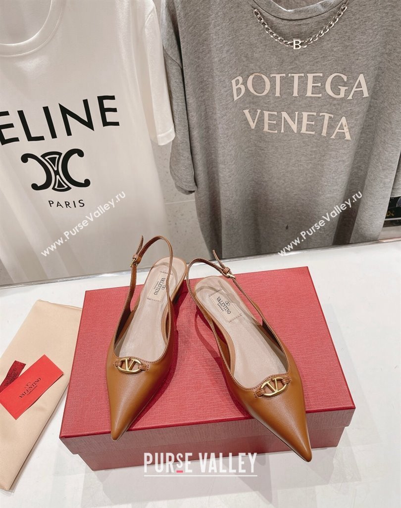 Valentino The Bold Edition VLogo Calfskin Slingback Ballerinas Brown 2024 0429 (MD-240429163)