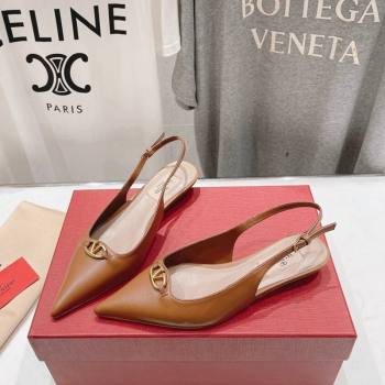 Valentino The Bold Edition VLogo Calfskin Slingback Ballerinas Brown 2024 0429 (MD-240429163)