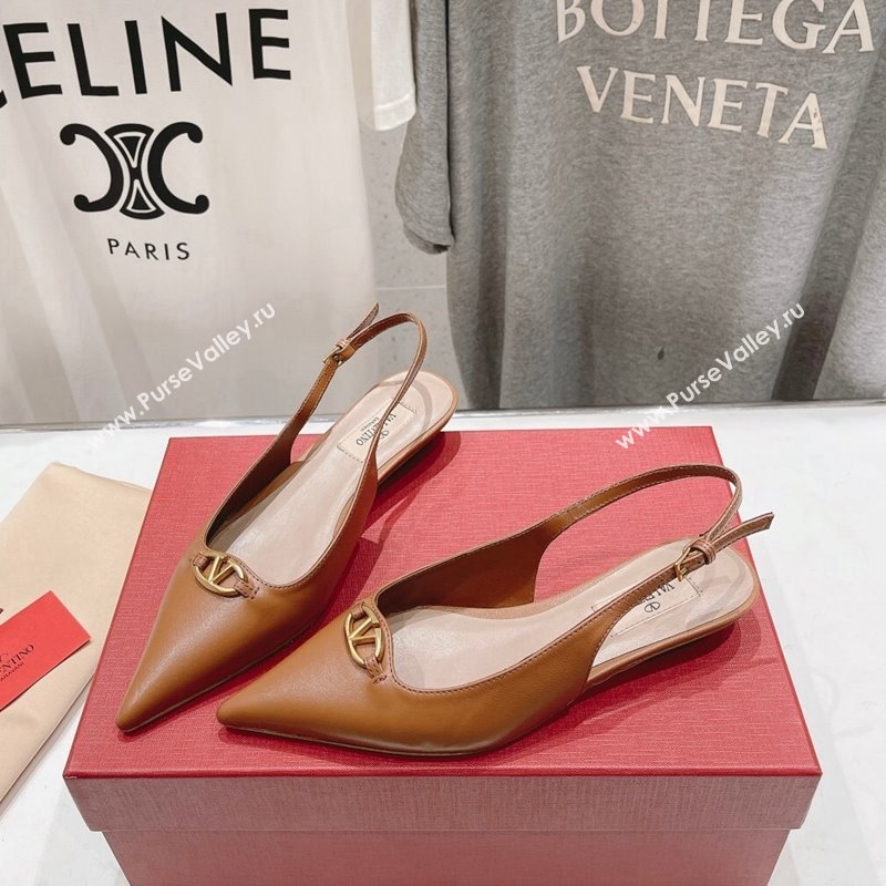 Valentino The Bold Edition VLogo Calfskin Slingback Ballerinas Brown 2024 0429 (MD-240429163)