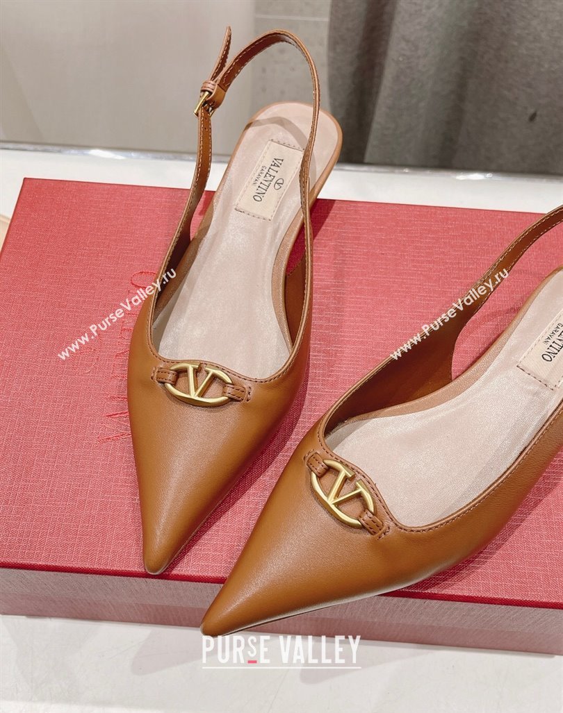 Valentino The Bold Edition VLogo Calfskin Slingback Ballerinas Brown 2024 0429 (MD-240429163)