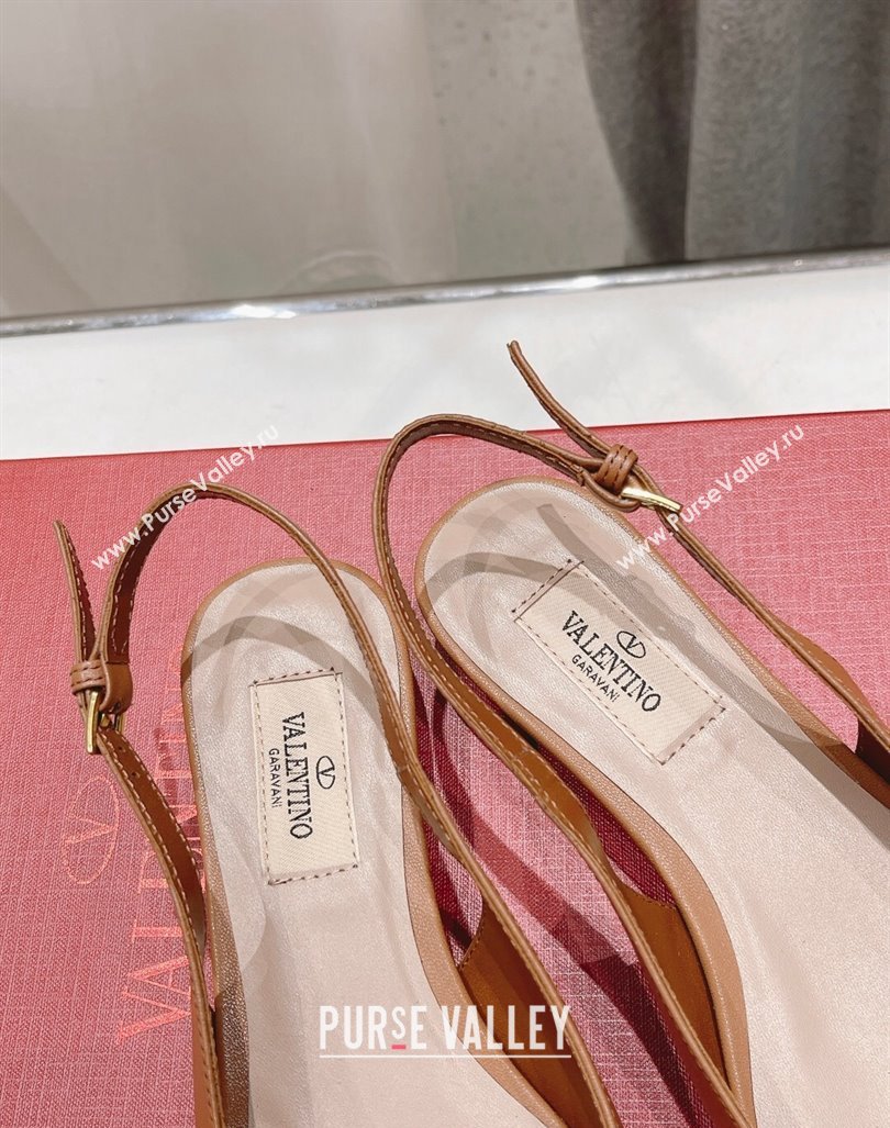 Valentino The Bold Edition VLogo Calfskin Slingback Ballerinas Brown 2024 0429 (MD-240429163)