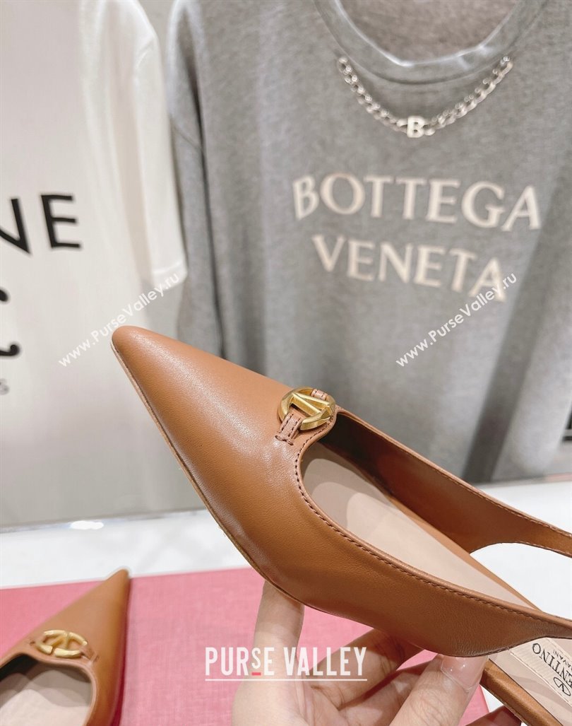 Valentino The Bold Edition VLogo Calfskin Slingback Ballerinas Brown 2024 0429 (MD-240429163)