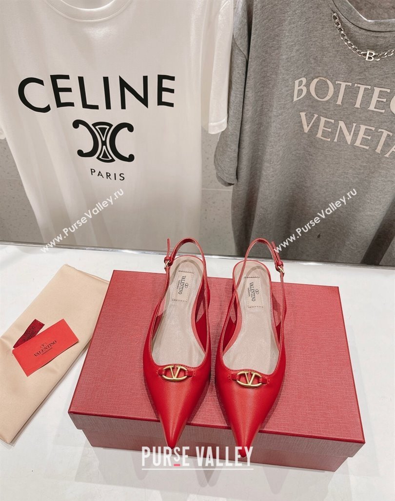 Valentino The Bold Edition VLogo Calfskin Slingback Ballerinas Red 2024 0429 (MD-240429164)