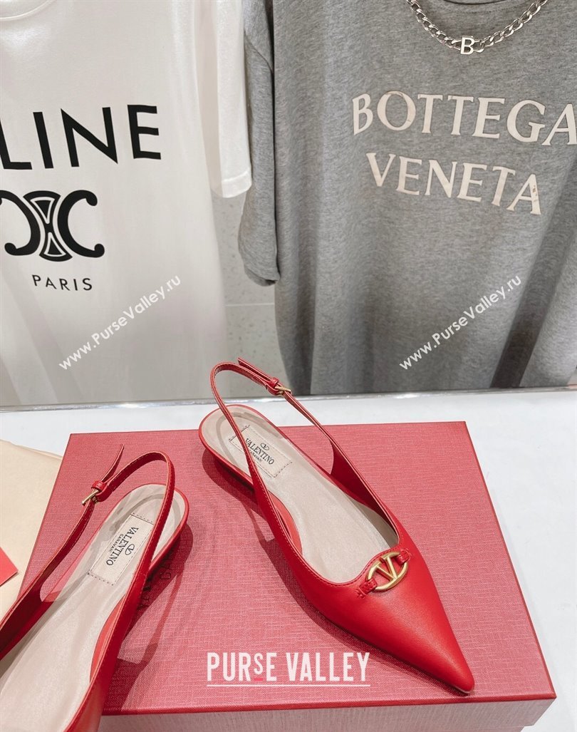 Valentino The Bold Edition VLogo Calfskin Slingback Ballerinas Red 2024 0429 (MD-240429164)