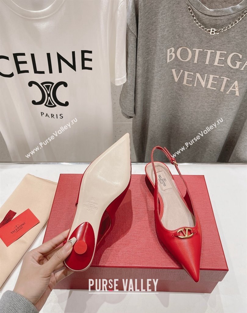 Valentino The Bold Edition VLogo Calfskin Slingback Ballerinas Red 2024 0429 (MD-240429164)