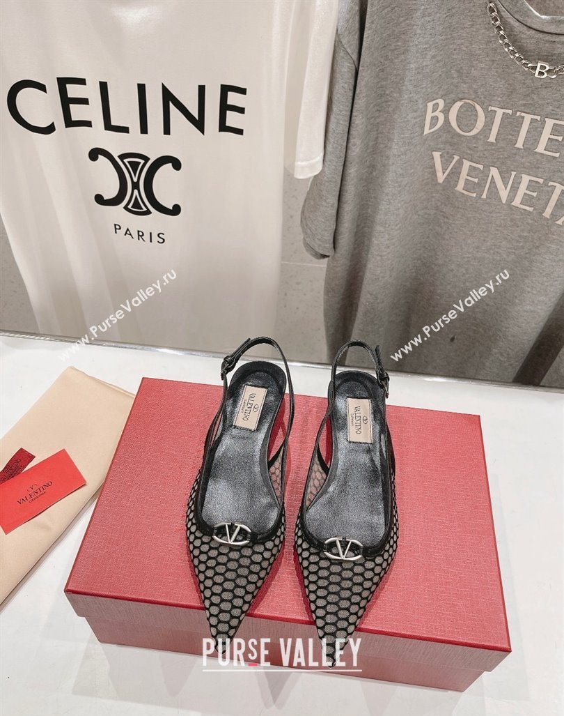 Valentino The Bold Edition VLogo Mesh Slingback Ballerinas Black 2024 0429 (MD-240429165)