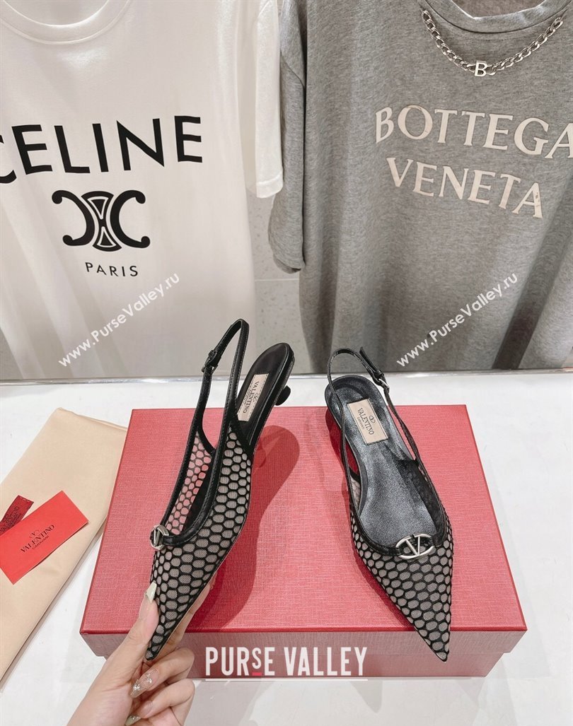 Valentino The Bold Edition VLogo Mesh Slingback Ballerinas Black 2024 0429 (MD-240429165)