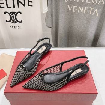 Valentino The Bold Edition VLogo Mesh Slingback Ballerinas Black 2024 0429 (MD-240429165)