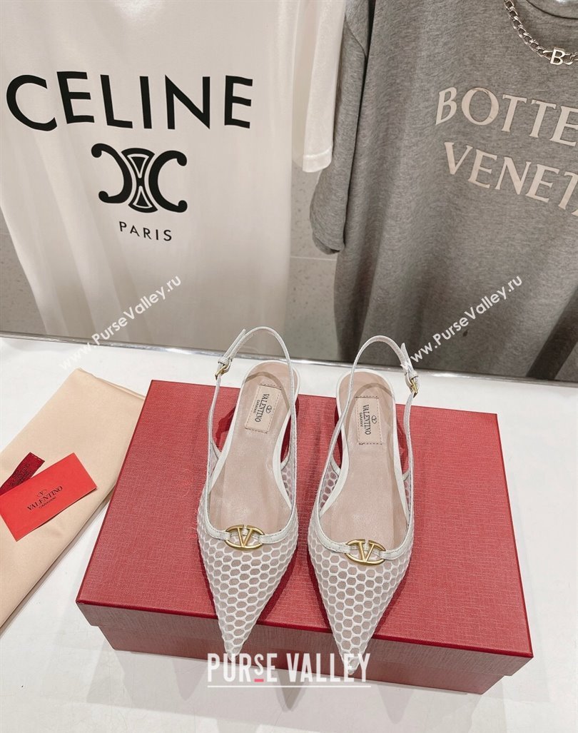 Valentino The Bold Edition VLogo Mesh Slingback Ballerinas White 2024 0429 (MD-240429166)