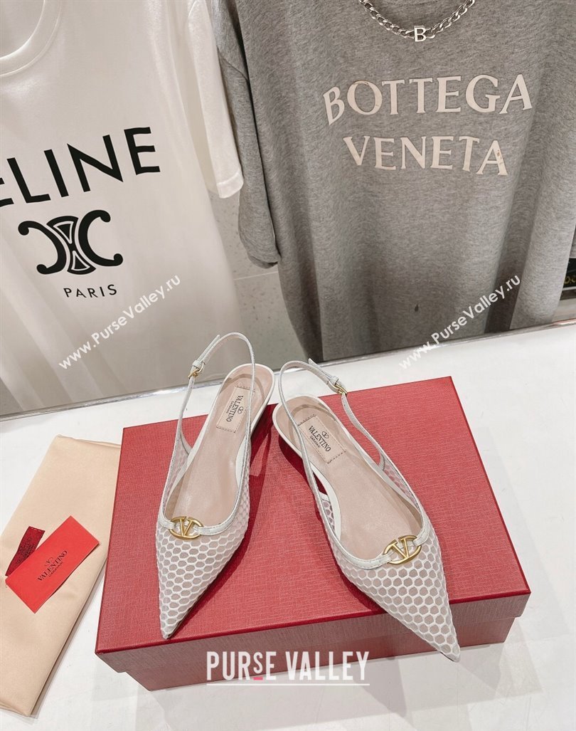 Valentino The Bold Edition VLogo Mesh Slingback Ballerinas White 2024 0429 (MD-240429166)