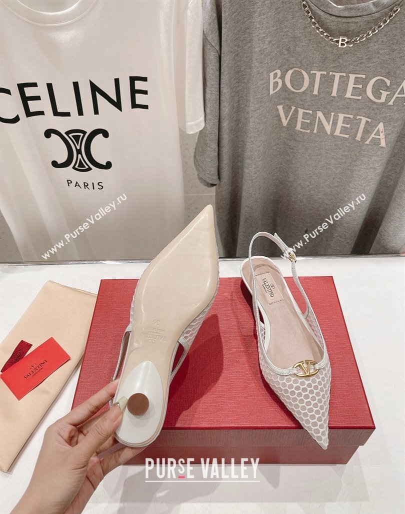 Valentino The Bold Edition VLogo Mesh Slingback Ballerinas White 2024 0429 (MD-240429166)