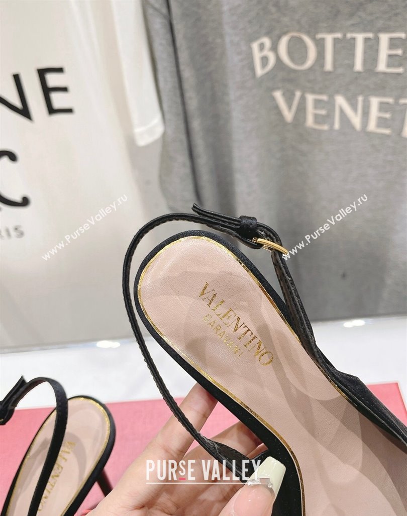 Valentino The Bold Edition VLogo Satin Slingback Pumps 9cm with Strass Black 2024 0429 (MD-240429168)