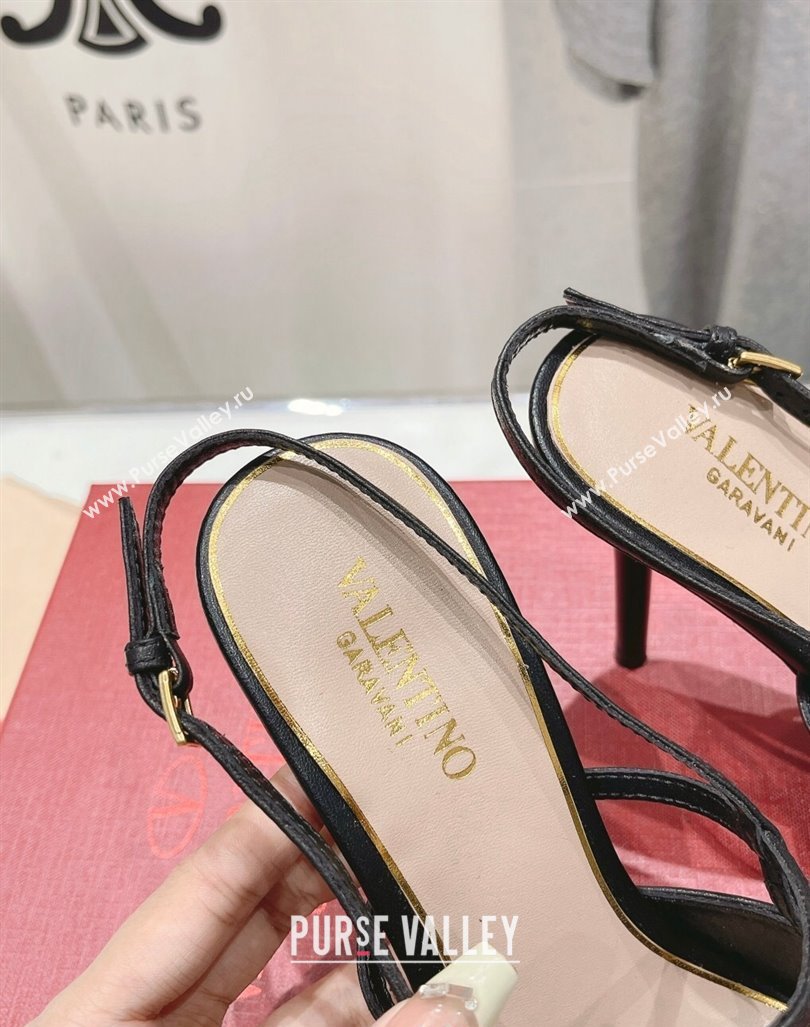 Valentino Rockstud Wispy Calfskin Leather Slingback Pumps 9cm Black 2024 0429 (MD-240429136)