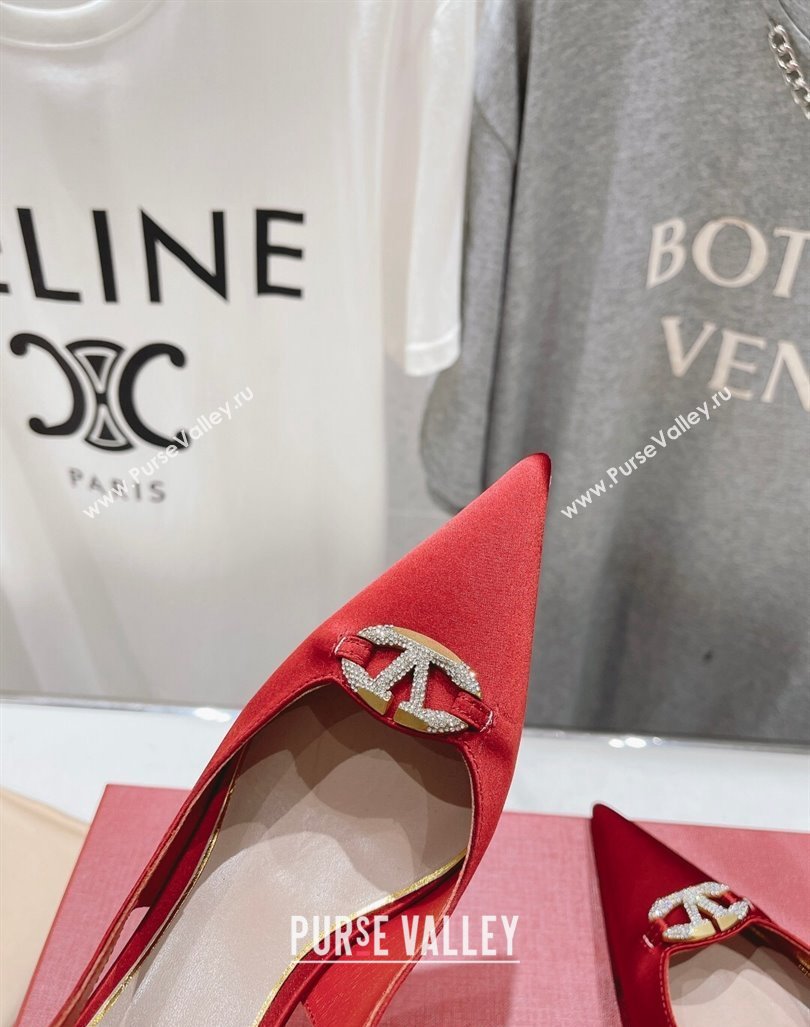 Valentino The Bold Edition VLogo Satin Slingback Pumps 9cm with Strass Red 2024 0429 (MD-240429170)