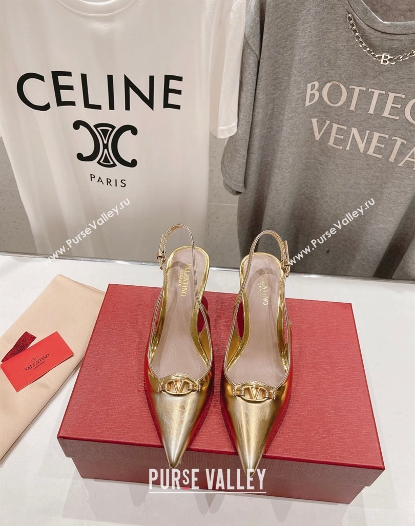 Valentino The Bold Edition VLogo Calfskin Slingback Pumps 6cm Gold 2024 0429 (MD-240429171)