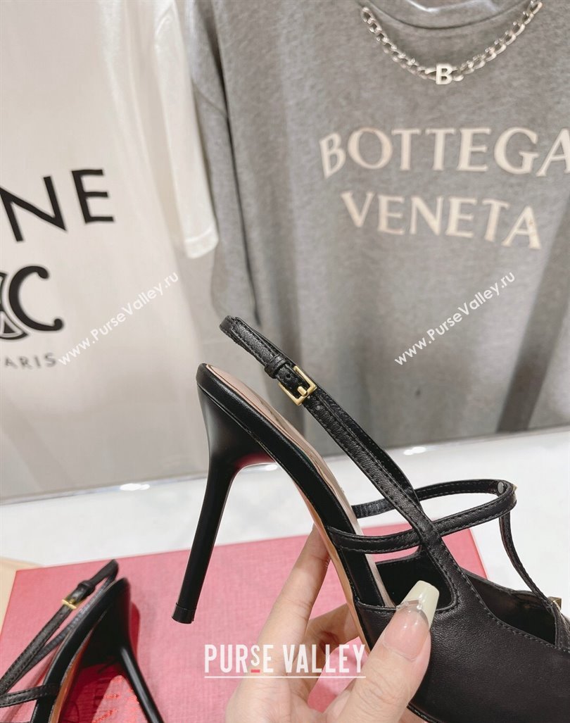 Valentino Rockstud Wispy Calfskin Leather Slingback Pumps 9cm Black 2024 0429 (MD-240429136)