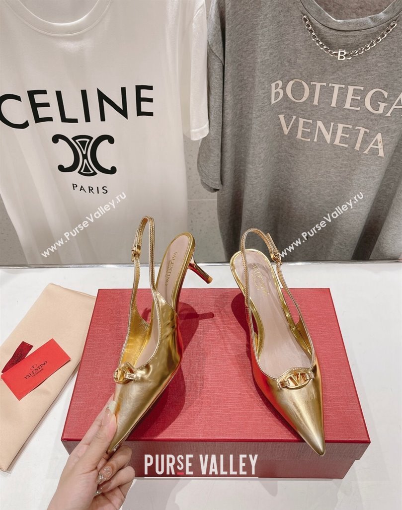 Valentino The Bold Edition VLogo Calfskin Slingback Pumps 6cm Gold 2024 0429 (MD-240429171)