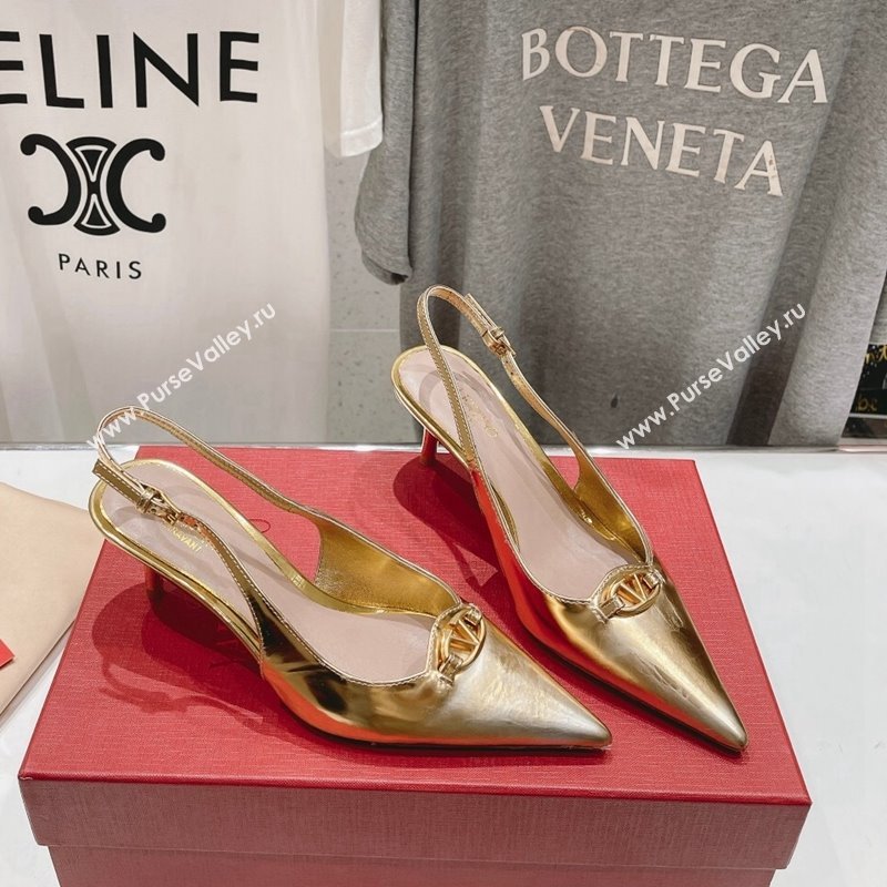 Valentino The Bold Edition VLogo Calfskin Slingback Pumps 6cm Gold 2024 0429 (MD-240429171)