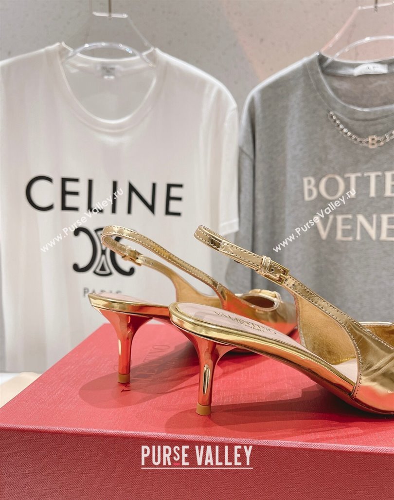 Valentino The Bold Edition VLogo Calfskin Slingback Pumps 6cm Gold 2024 0429 (MD-240429171)