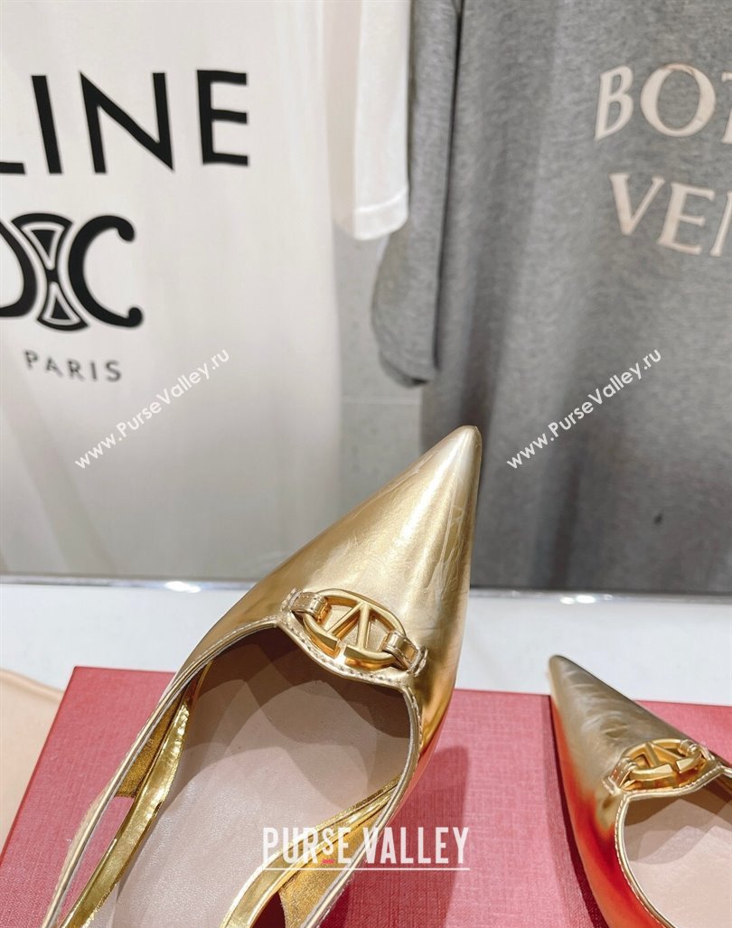 Valentino The Bold Edition VLogo Calfskin Slingback Pumps 6cm Gold 2024 0429 (MD-240429171)