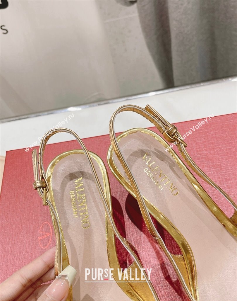 Valentino The Bold Edition VLogo Calfskin Slingback Pumps 6cm Gold 2024 0429 (MD-240429171)