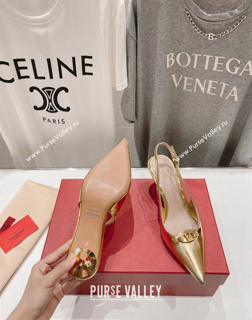 Valentino The Bold Edition VLogo Calfskin Slingback Pumps 6cm Gold 2024 0429 (MD-240429171)