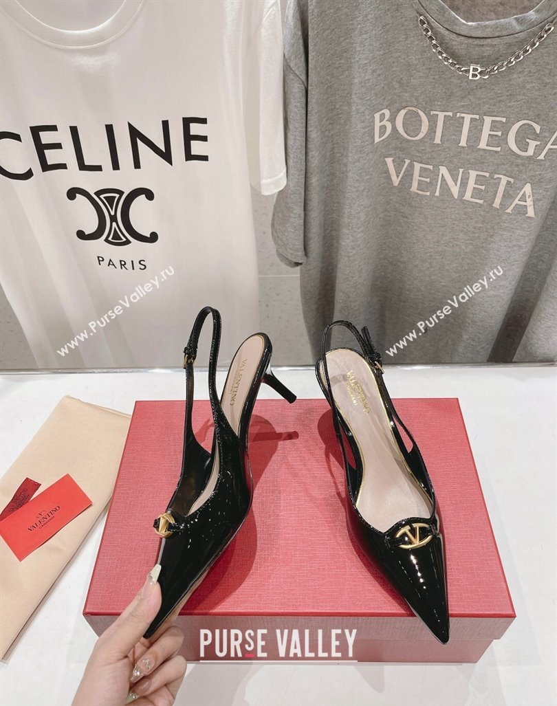 Valentino The Bold Edition VLogo Patent Calfskin Slingback Pumps 6cm Black 2024 0429 (MD-240429172)