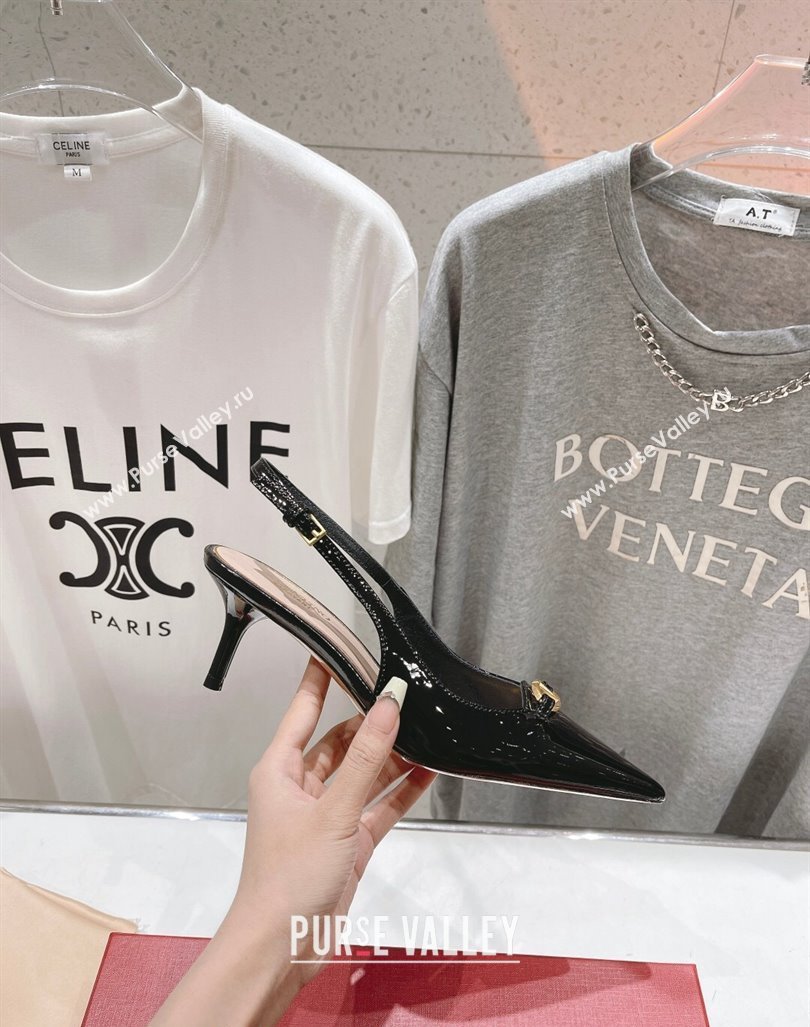 Valentino The Bold Edition VLogo Patent Calfskin Slingback Pumps 6cm Black 2024 0429 (MD-240429172)