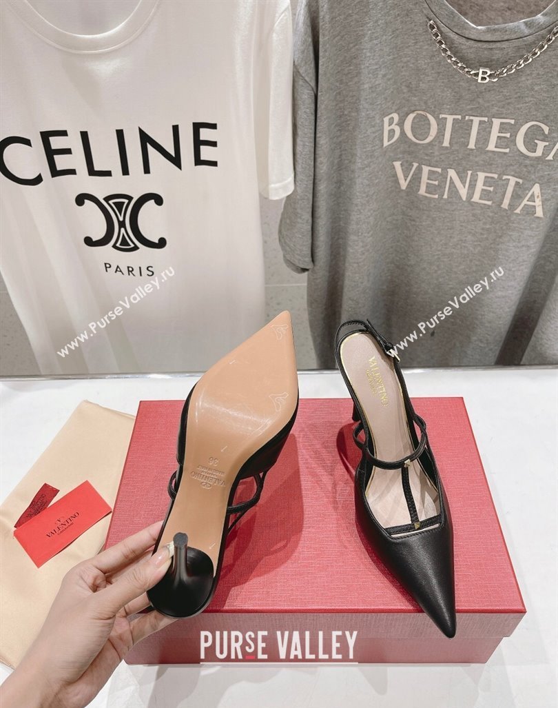 Valentino Rockstud Wispy Calfskin Leather Slingback Pumps 9cm Black 2024 0429 (MD-240429136)