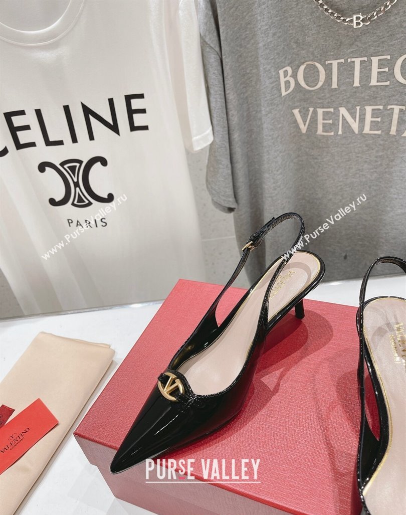 Valentino The Bold Edition VLogo Patent Calfskin Slingback Pumps 6cm Black 2024 0429 (MD-240429172)