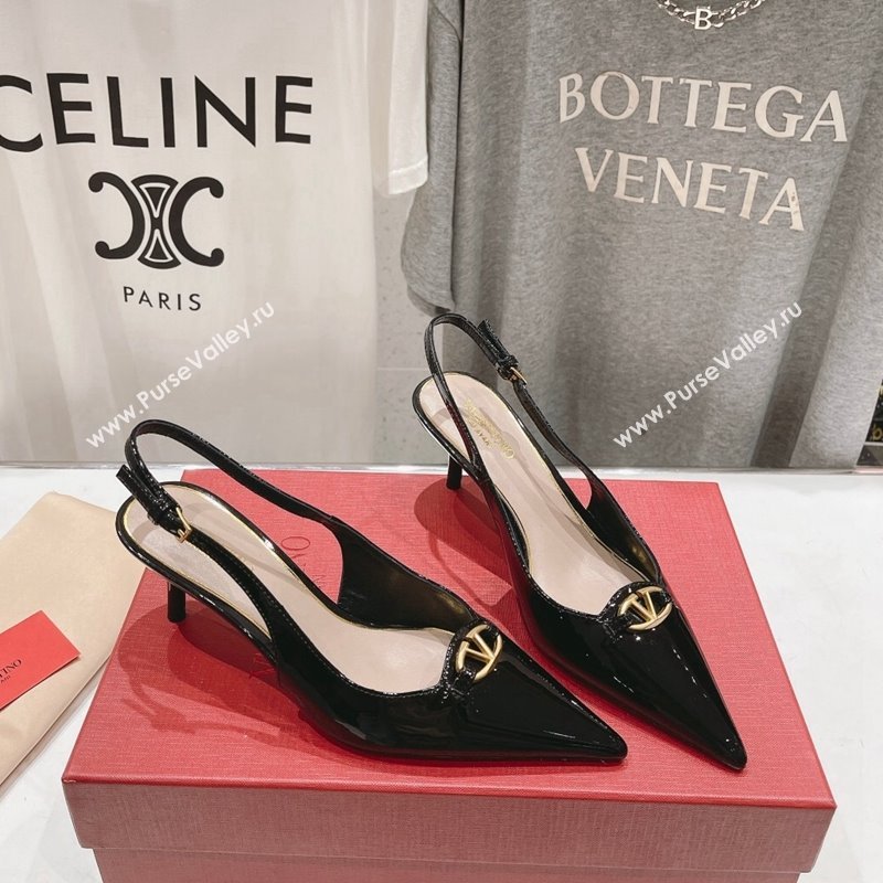 Valentino The Bold Edition VLogo Patent Calfskin Slingback Pumps 6cm Black 2024 0429 (MD-240429172)