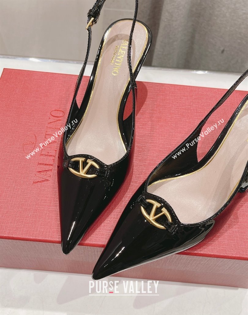 Valentino The Bold Edition VLogo Patent Calfskin Slingback Pumps 6cm Black 2024 0429 (MD-240429172)