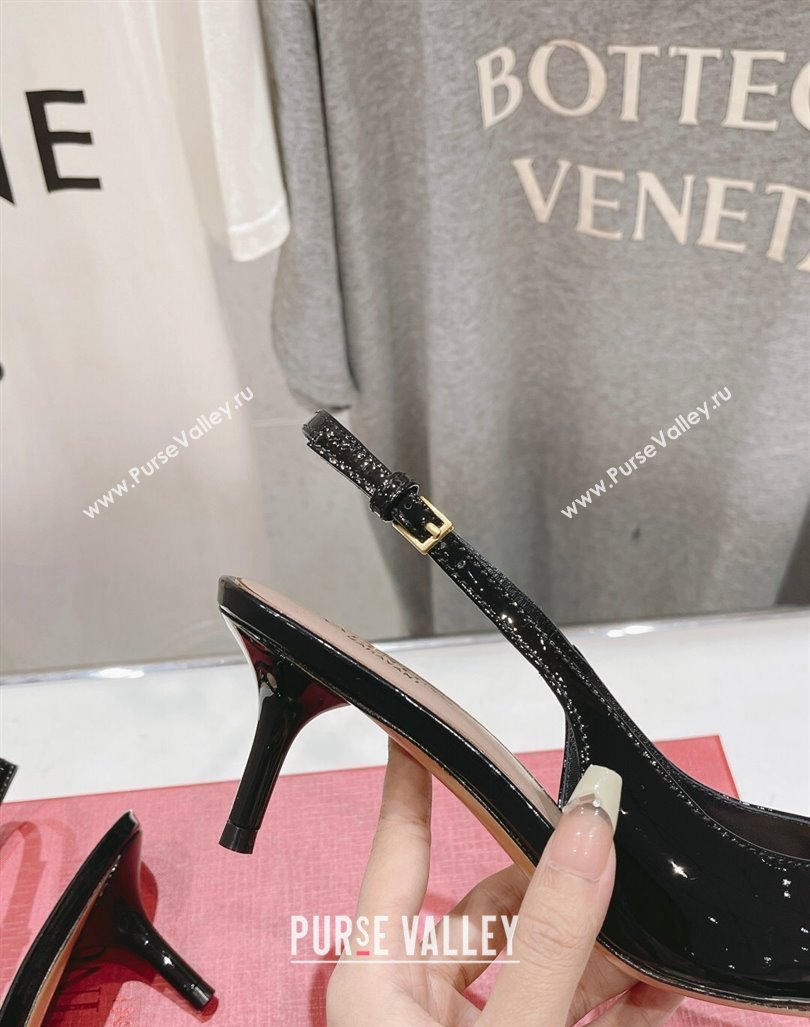 Valentino The Bold Edition VLogo Patent Calfskin Slingback Pumps 6cm Black 2024 0429 (MD-240429172)