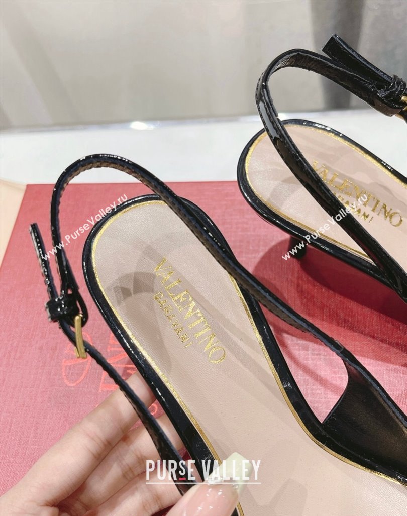 Valentino The Bold Edition VLogo Patent Calfskin Slingback Pumps 6cm Black 2024 0429 (MD-240429172)