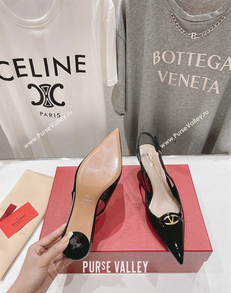 Valentino The Bold Edition VLogo Patent Calfskin Slingback Pumps 6cm Black 2024 0429 (MD-240429172)