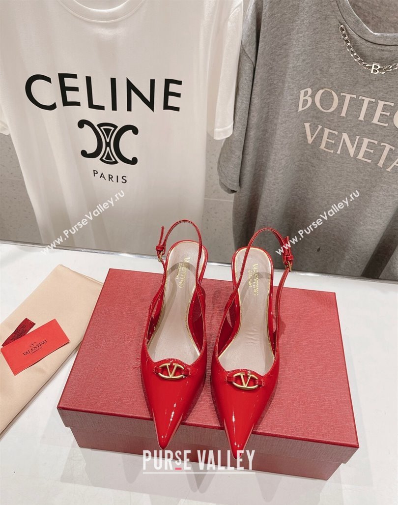 Valentino The Bold Edition VLogo Patent Calfskin Slingback Pumps 6cm Red 2024 0429 (MD-240429173)