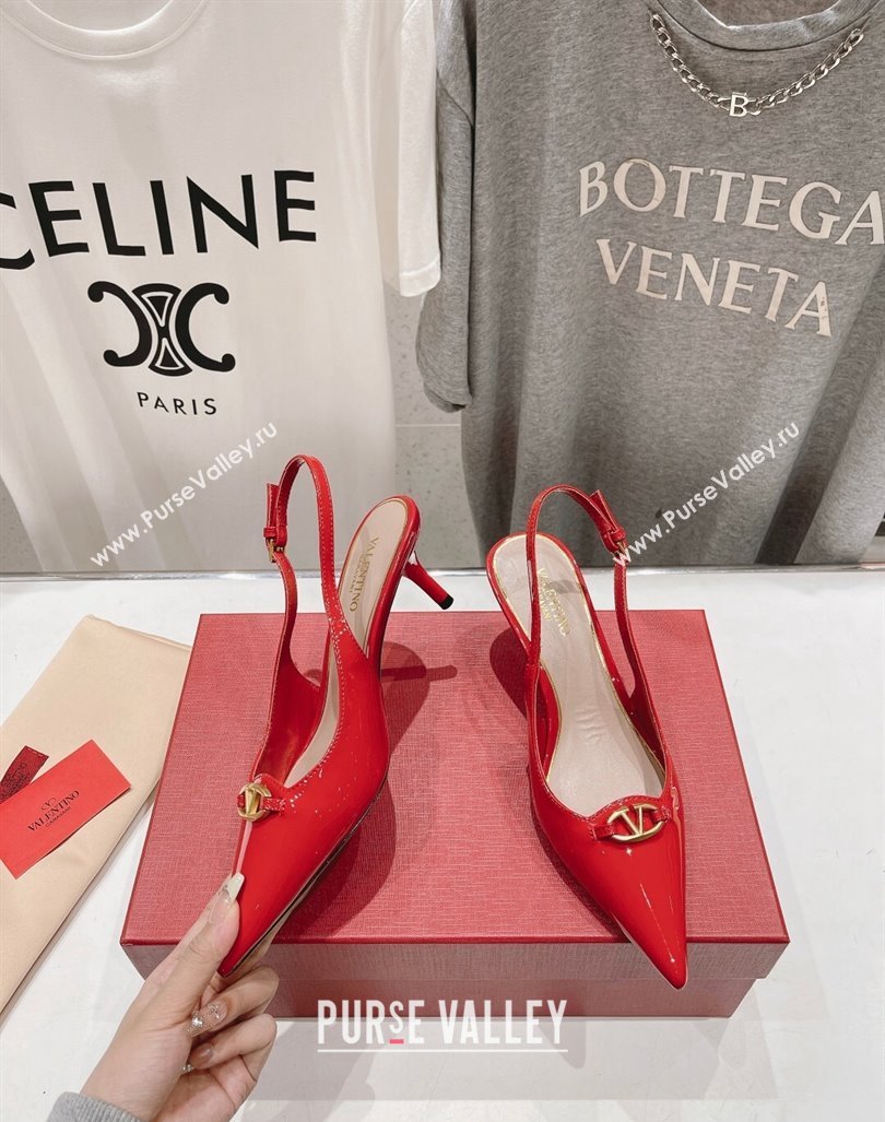 Valentino The Bold Edition VLogo Patent Calfskin Slingback Pumps 6cm Red 2024 0429 (MD-240429173)