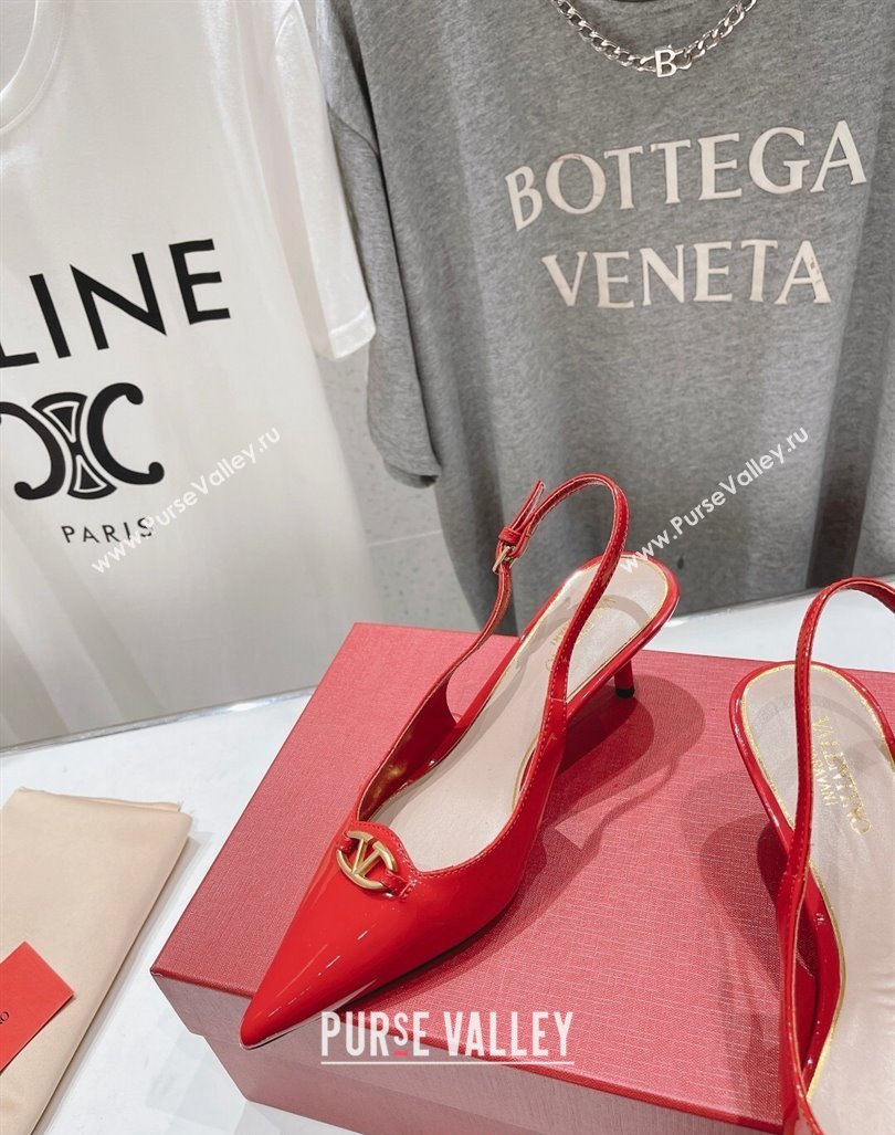 Valentino The Bold Edition VLogo Patent Calfskin Slingback Pumps 6cm Red 2024 0429 (MD-240429173)