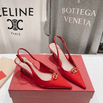 Valentino The Bold Edition VLogo Patent Calfskin Slingback Pumps 6cm Red 2024 0429 (MD-240429173)