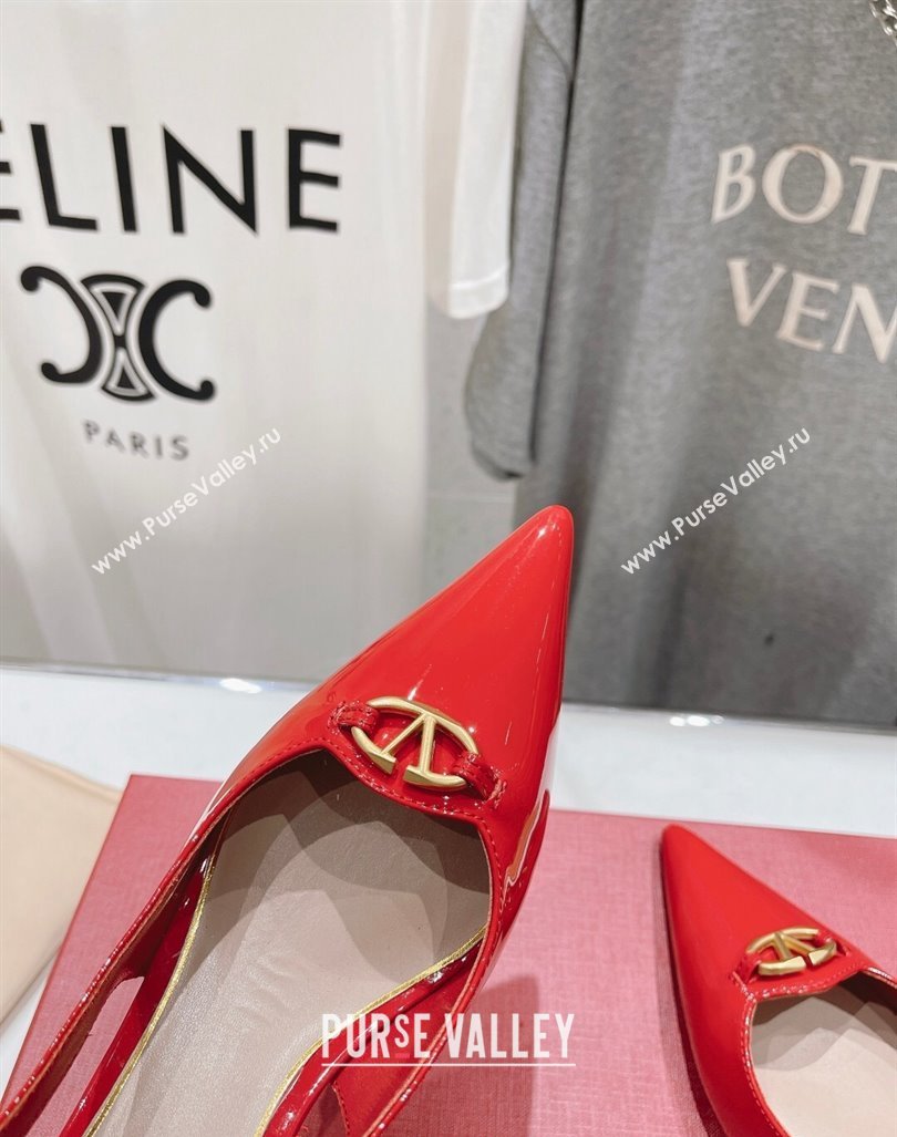 Valentino The Bold Edition VLogo Patent Calfskin Slingback Pumps 6cm Red 2024 0429 (MD-240429173)