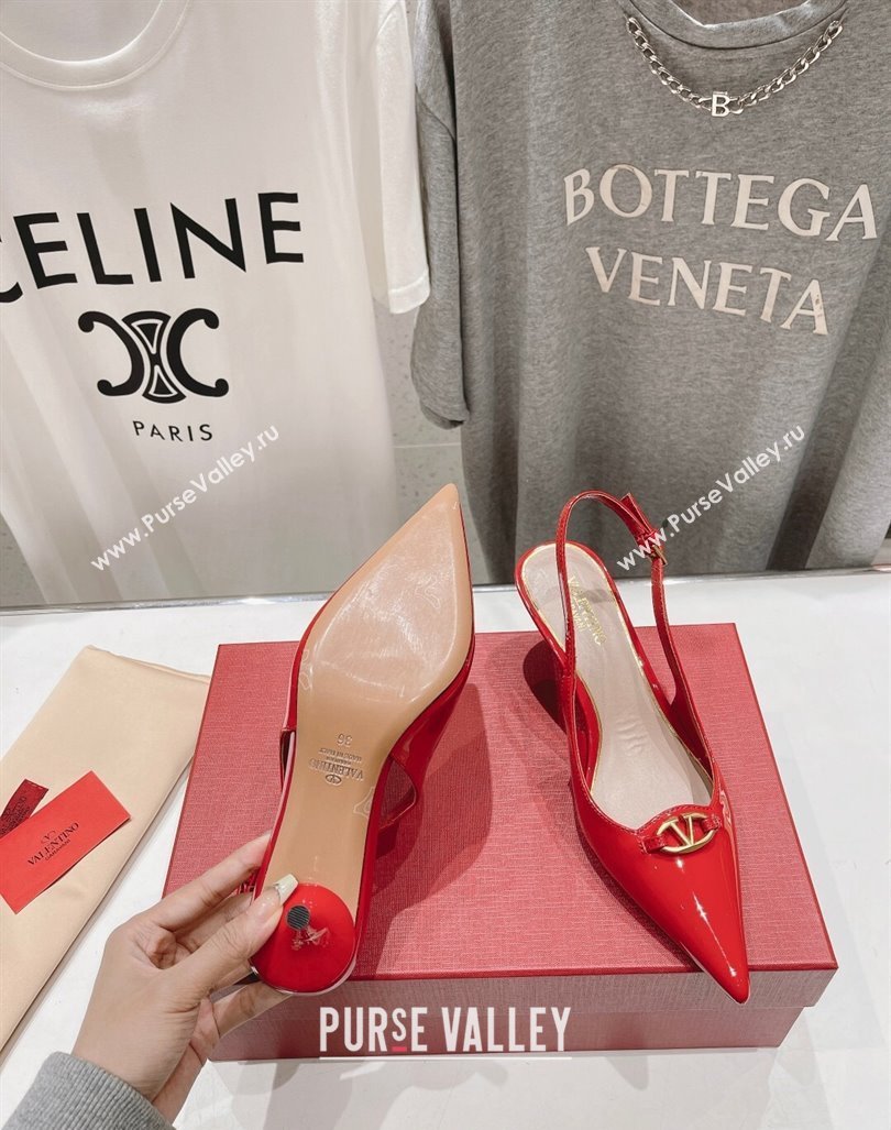 Valentino The Bold Edition VLogo Patent Calfskin Slingback Pumps 6cm Red 2024 0429 (MD-240429173)