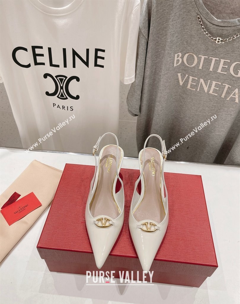 Valentino The Bold Edition VLogo Patent Calfskin Slingback Pumps 6cm White 2024 0429 (MD-240429174)