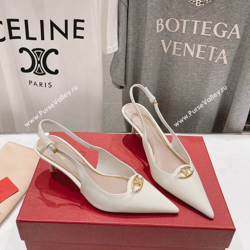 Valentino The Bold Edition VLogo Patent Calfskin Slingback Pumps 6cm White 2024 0429 (MD-240429174)