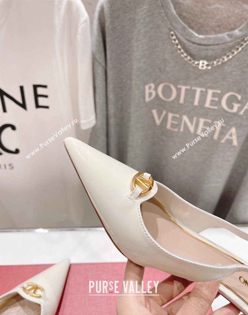 Valentino The Bold Edition VLogo Patent Calfskin Slingback Pumps 6cm White 2024 0429 (MD-240429174)