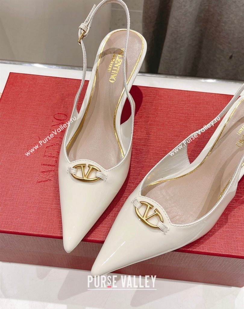 Valentino The Bold Edition VLogo Patent Calfskin Slingback Pumps 6cm White 2024 0429 (MD-240429174)