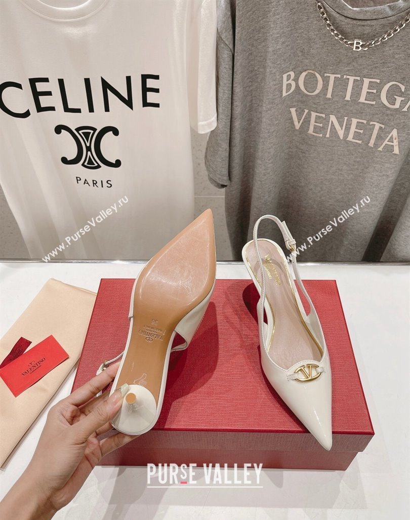 Valentino The Bold Edition VLogo Patent Calfskin Slingback Pumps 6cm White 2024 0429 (MD-240429174)