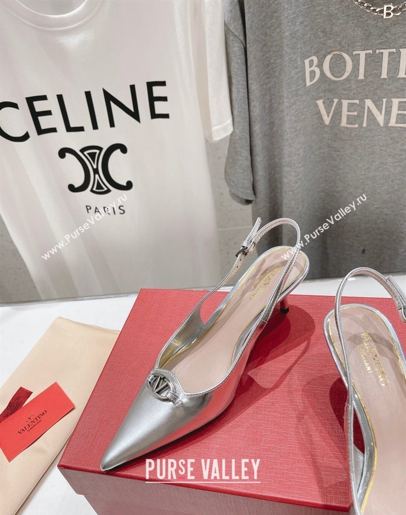 Valentino The Bold Edition VLogo Calfskin Slingback Pumps 6cm Silver 2024 0429 (MD-240429175)