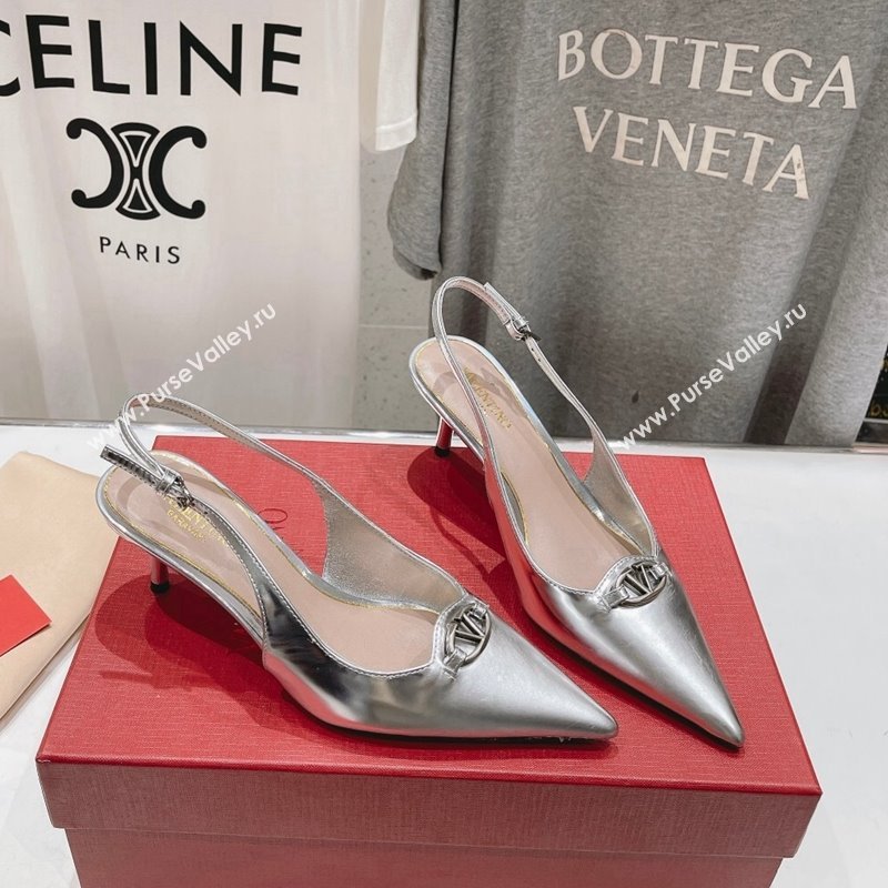 Valentino The Bold Edition VLogo Calfskin Slingback Pumps 6cm Silver 2024 0429 (MD-240429175)