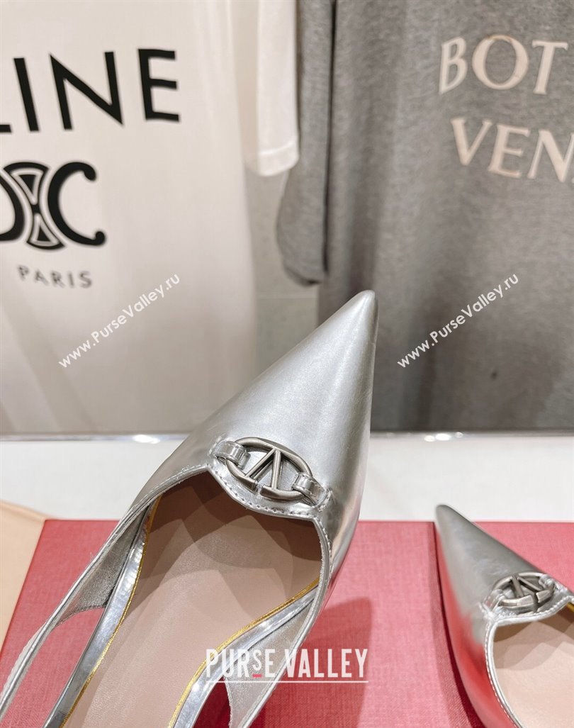 Valentino The Bold Edition VLogo Calfskin Slingback Pumps 6cm Silver 2024 0429 (MD-240429175)